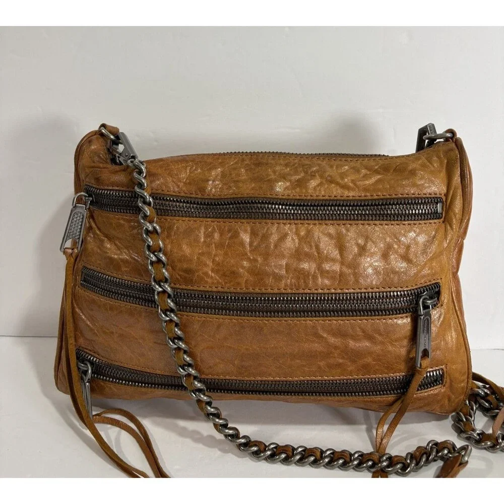 Rebecca Minkoff Women's Crinkled Leather Cognac Brown Crossbody Shoulder Bag